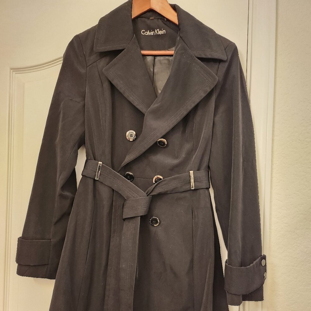 Calvin Klein Designer Belted Black Trench or Rain Coat